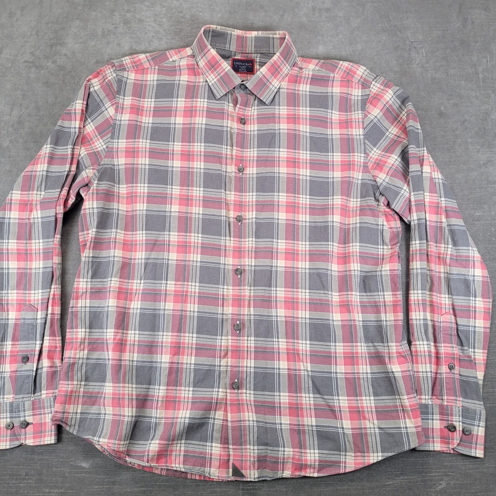 UNTUCKit‎ Mens XL Slim Fit Long Sleeve Button Down Shirt Pink Grey Plaid Cotton